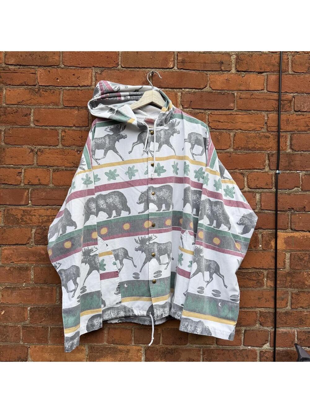 vintage GGS moose reindeer bear pattern light chore jacket